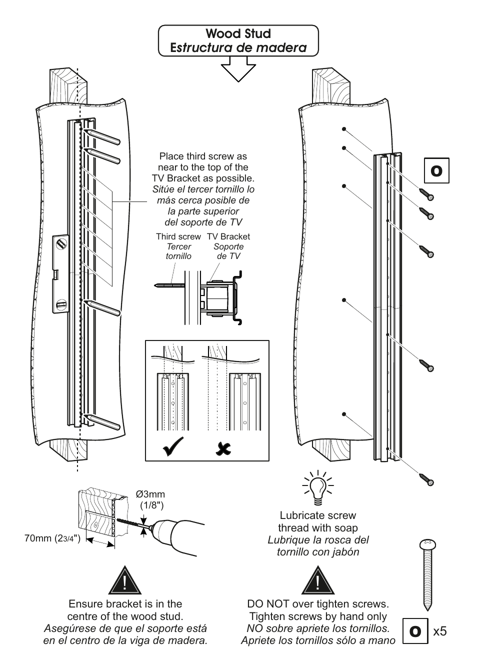 Wood stud e structura de madera | AVF Group ESL822B: Flat Panel TV Mount with AV Shelving User Manual | Page 9 / 16
