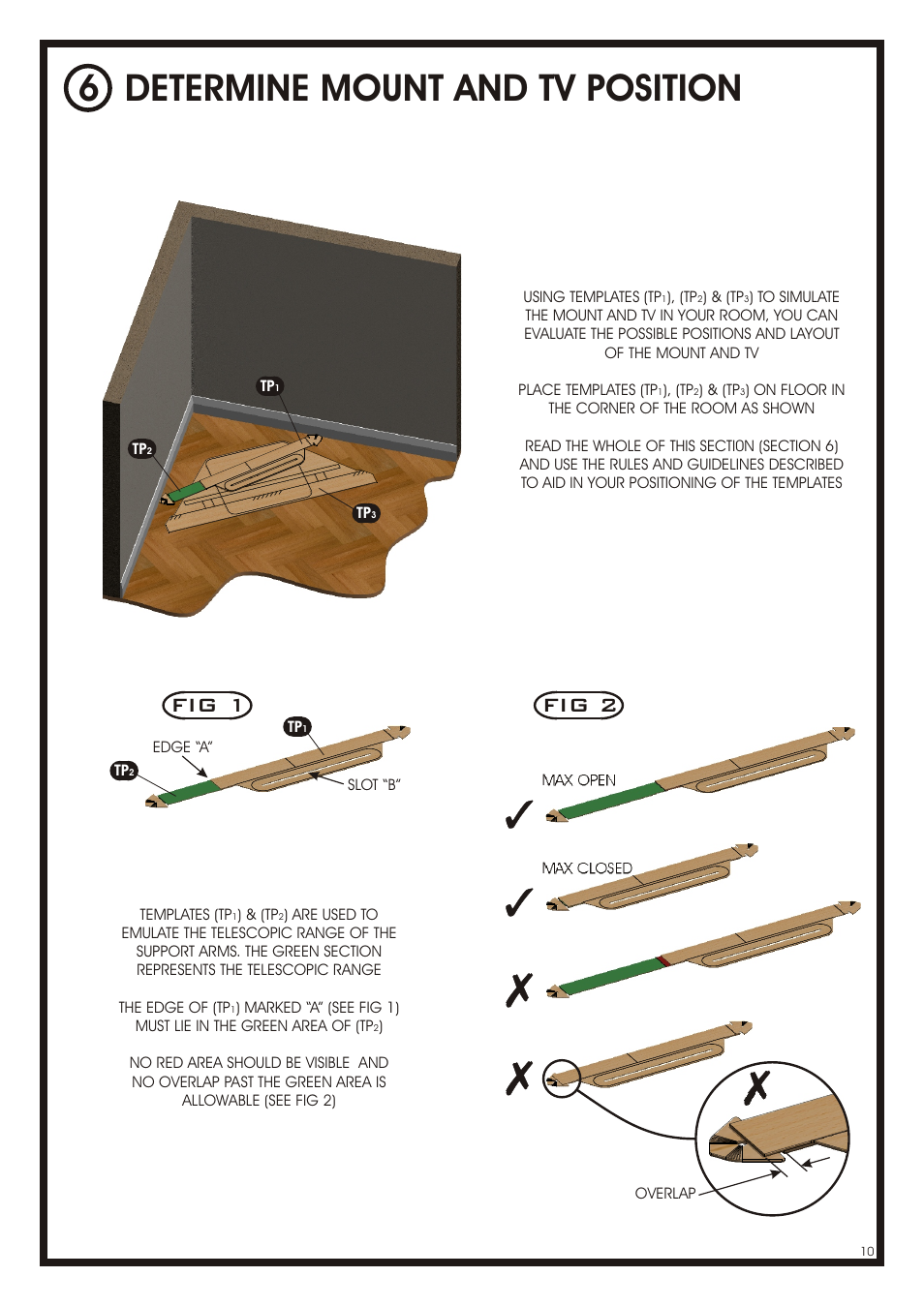 Determine mount and tv position 6, Fig 2, Fig 1 | AVF Group NXL4502PB: Cornermount User Manual | Page 10 / 24