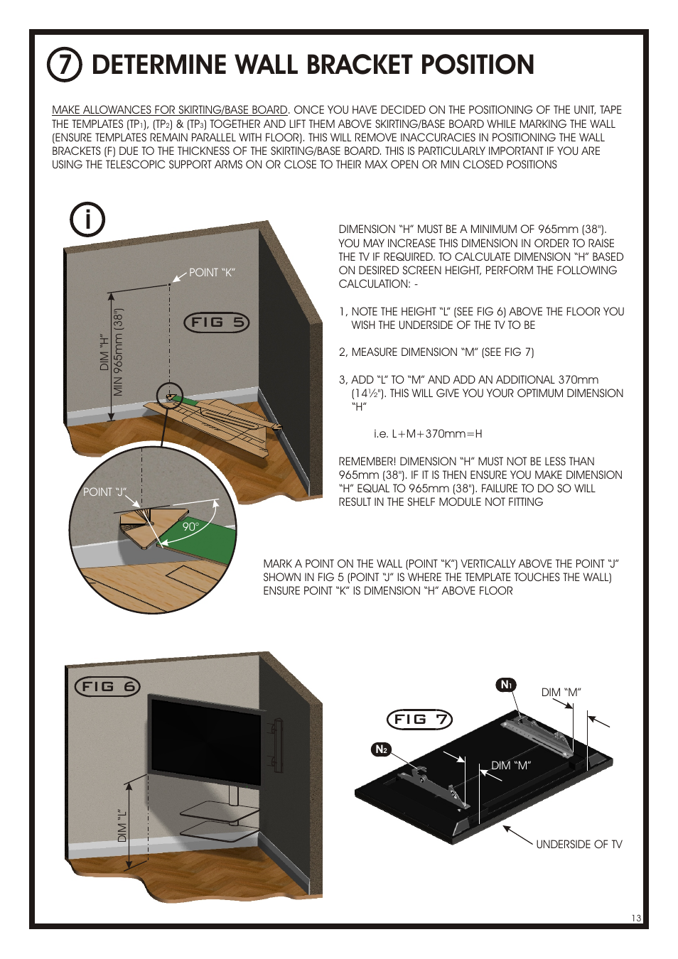 Determine wall bracket position 7, Fig 5, Fig 6 | Fig 7 | AVF Group NXL4502PB: Cornermount User Manual | Page 13 / 24