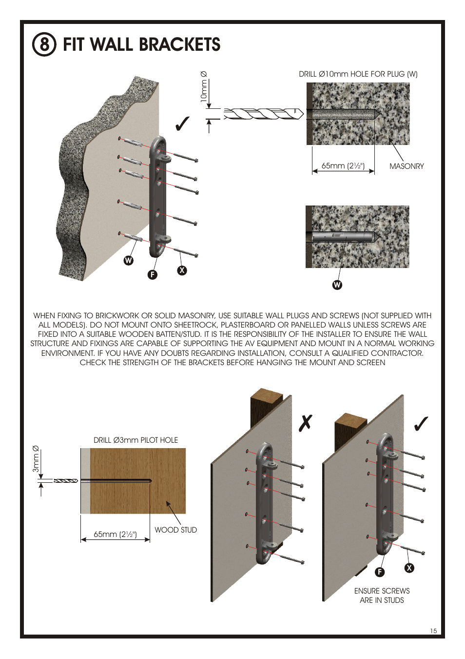 Fit wall brackets 8 | AVF Group NXL4502PB: Cornermount User Manual | Page 15 / 24