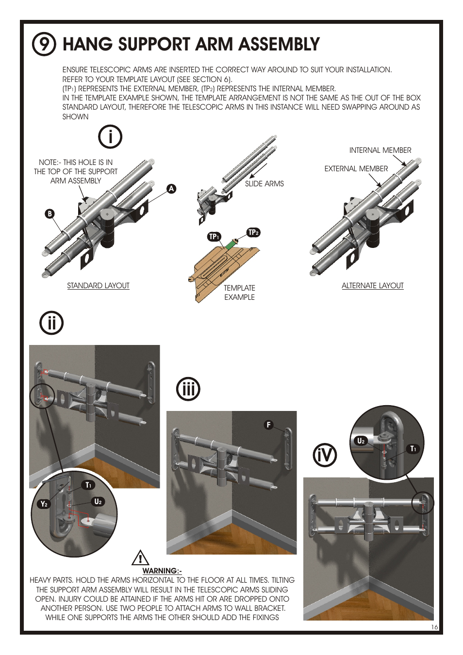 Hang support arm assembly 9 ii iii iv | AVF Group NXL4502PB: Cornermount User Manual | Page 16 / 24