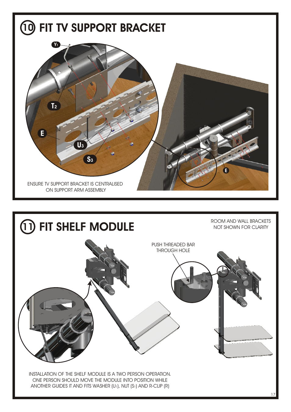 Fit shelf module, Fit tv support bracket | AVF Group NXL4502PB: Cornermount User Manual | Page 17 / 24