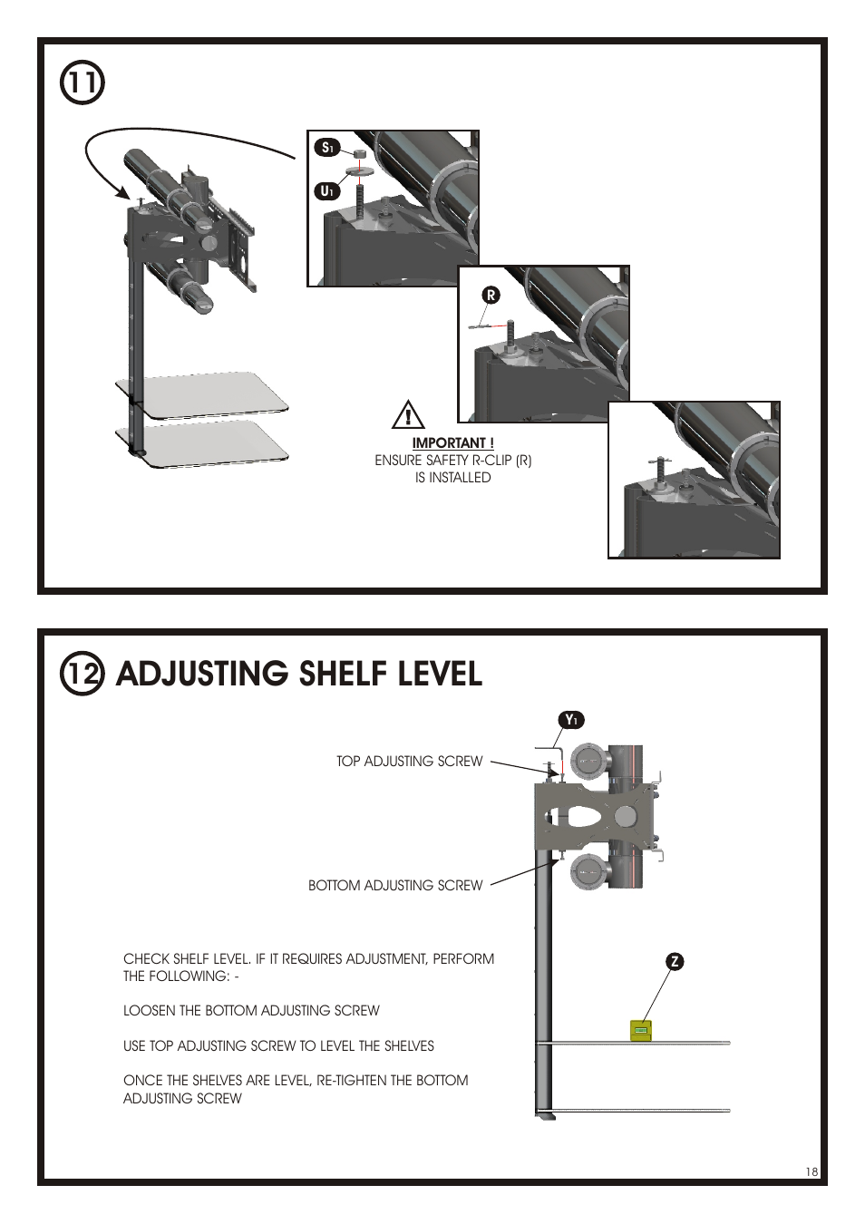 Adjusting shelf level | AVF Group NXL4502PB: Cornermount User Manual | Page 18 / 24