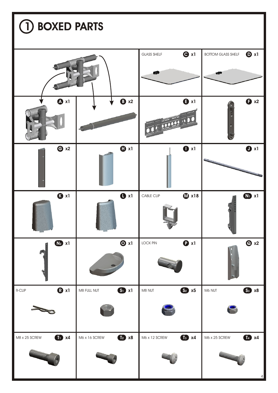 1 boxed parts | AVF Group NXL4502PB: Cornermount User Manual | Page 4 / 24