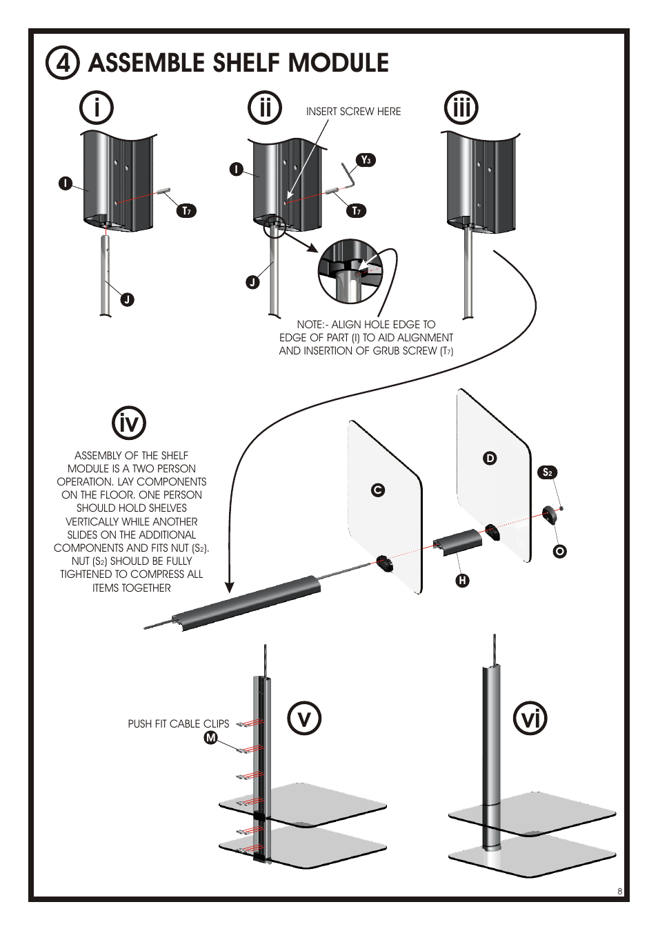 Assemble shelf module 4, Ii iii i iv | AVF Group NXL4502PB: Cornermount User Manual | Page 8 / 24