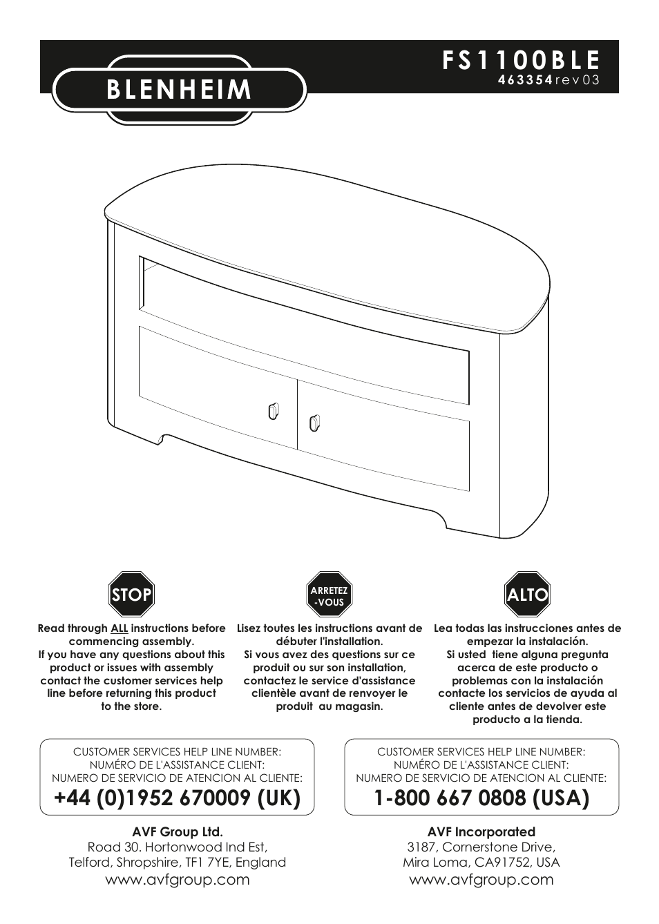 AVF Group FS1100BLEO: Blenheim User Manual | 4 pages