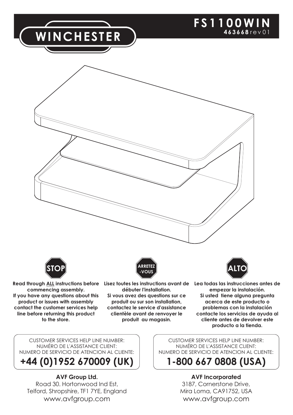 AVF Group FS1100WINW: Winchester User Manual | 8 pages