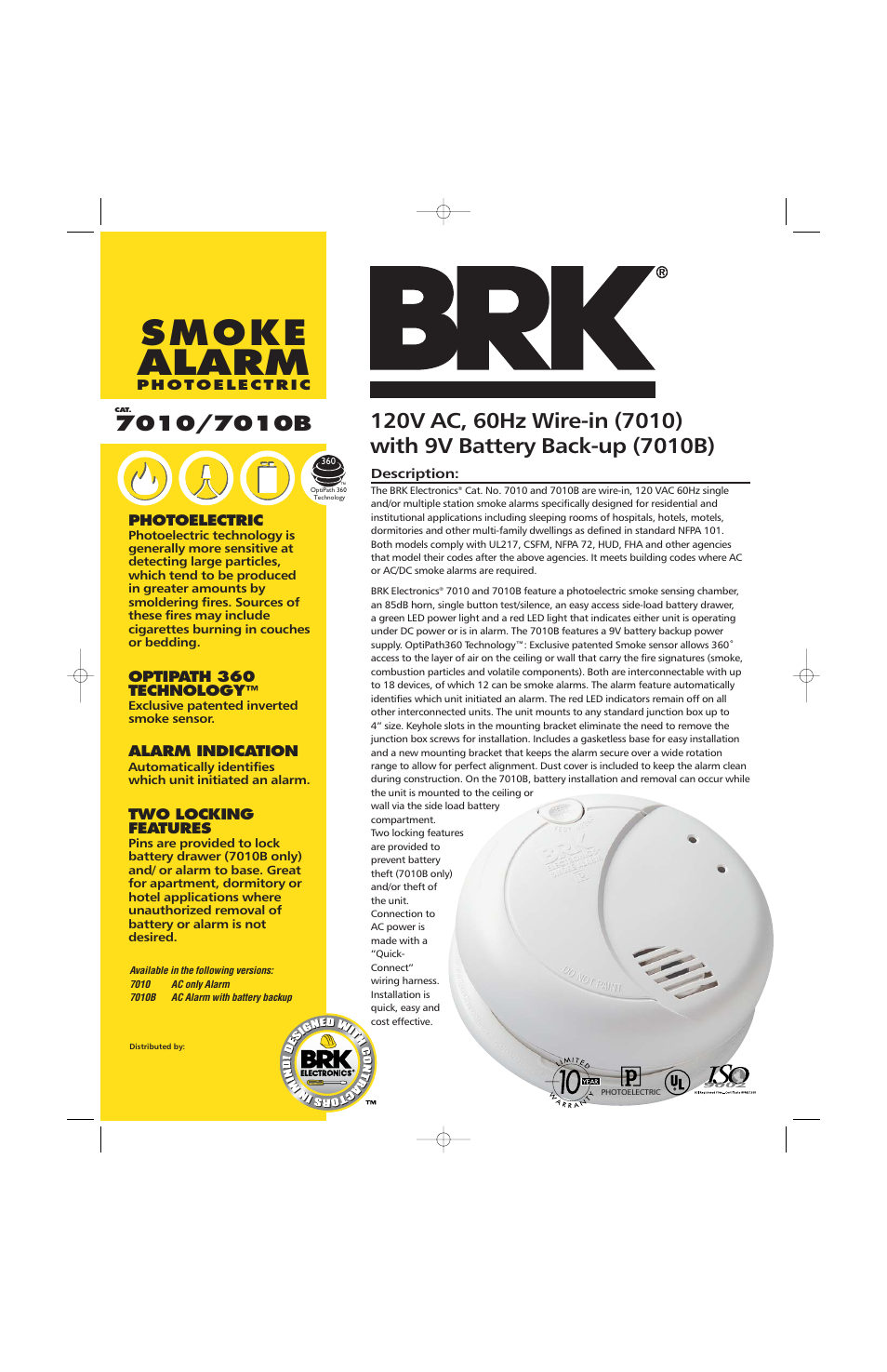 BRK electronic 7010 User Manual | 2 pages