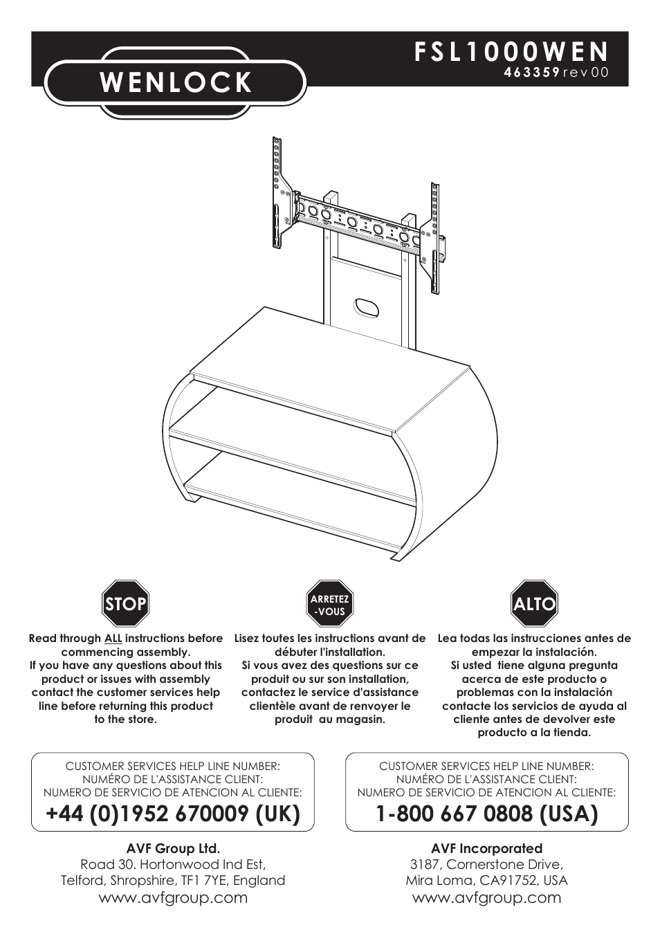 AVF Group FSL1000WENO: Wenlock User Manual | 12 pages