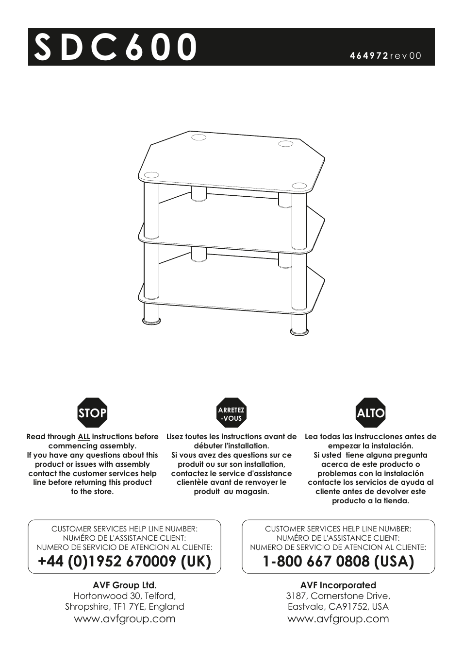 AVF Group SDC600: TV Stand User Manual | 4 pages