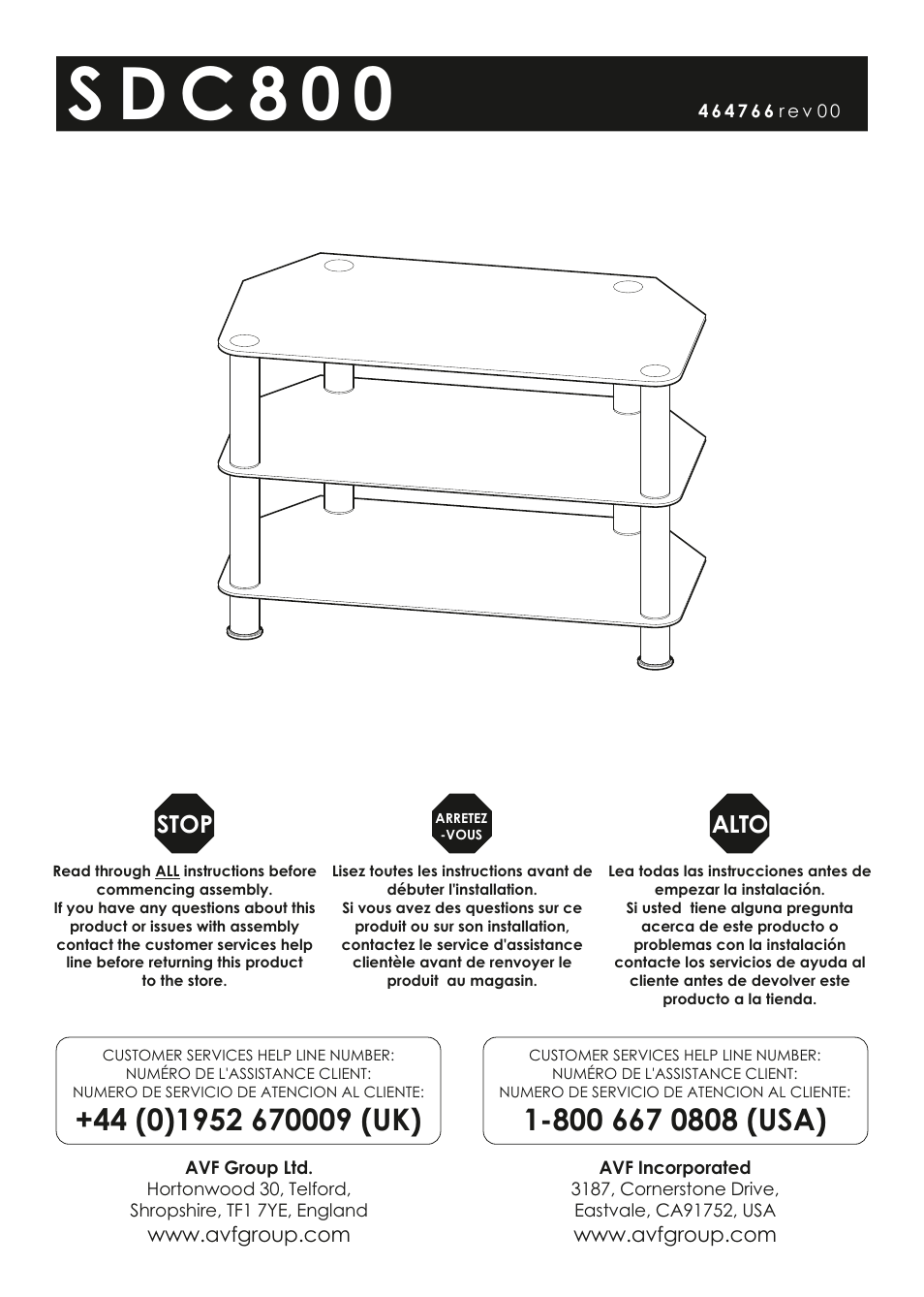 AVF Group SDC800: Glass TV Stand User Manual | 4 pages