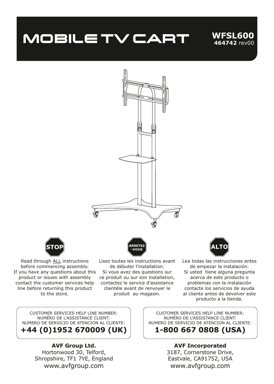 AVF Group WFSL600: Mobile TV Cart User Manual | 12 pages