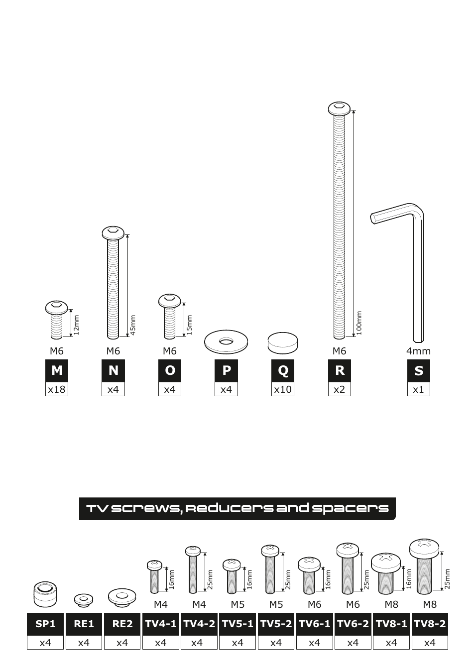 Tv screws, reducers and spacers m | AVF Group FSL1050GAB: Garda User Manual | Page 3 / 8