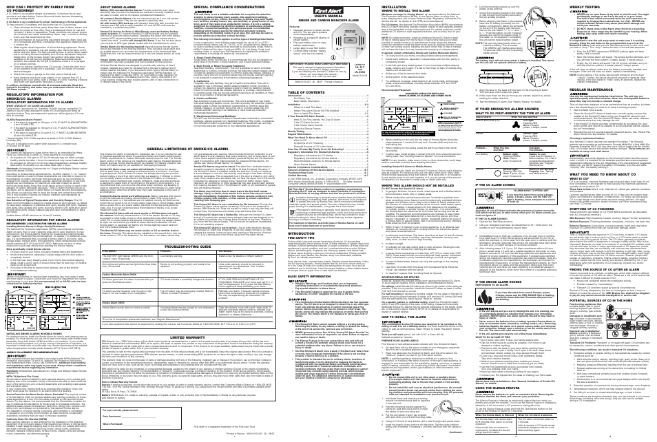 BRK electronic Smoke and Carbon Monoxide Alarm SC01N User Manual | 1 page