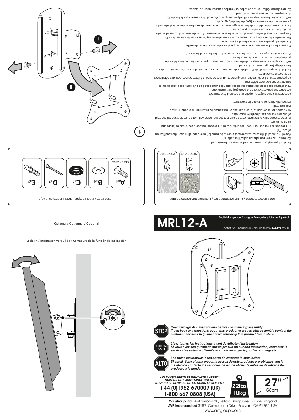 AVF Group MRL12: Monitor Wall Mount User Manual | 2 pages