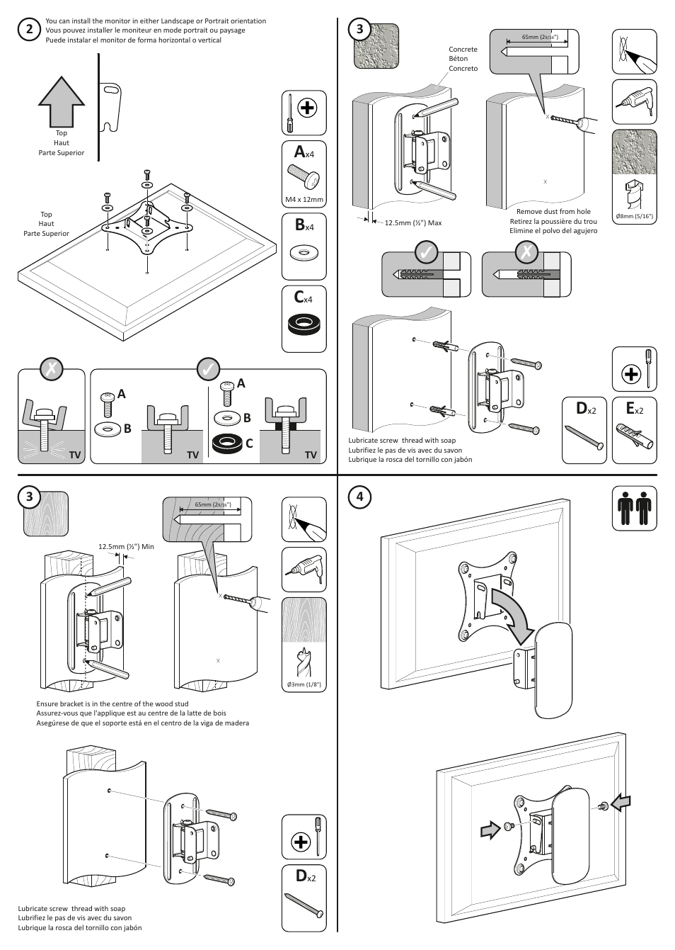 Ab a b c | AVF Group MRL12: Monitor Wall Mount User Manual | Page 2 / 2