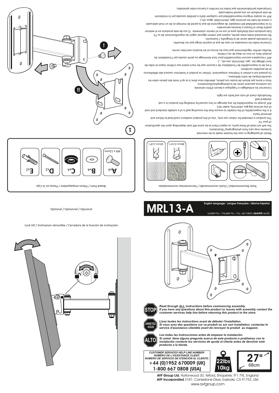 AVF Group MRL13: Monitor Wall Mount User Manual | 2 pages