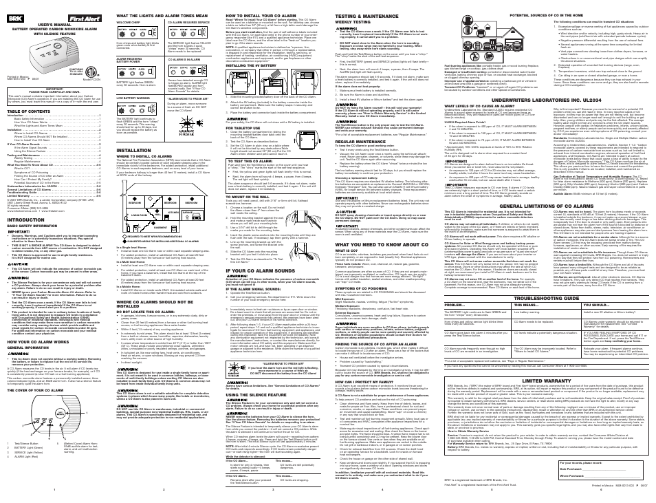 BRK electronic FCD3N User Manual | 1 page