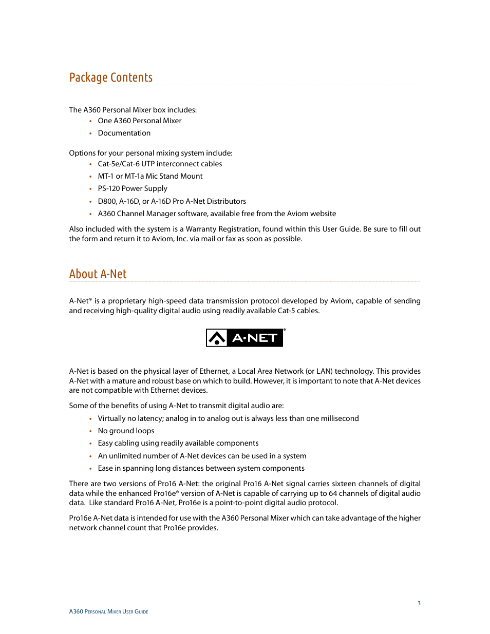 Package contents, About a-net, Package contents about a-net | Aviom A360 User Manual | Page 12 / 89