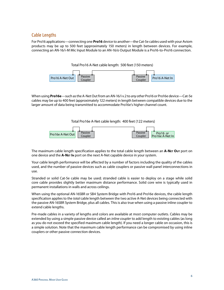 Cable lengths | Aviom A360 User Manual | Page 15 / 89