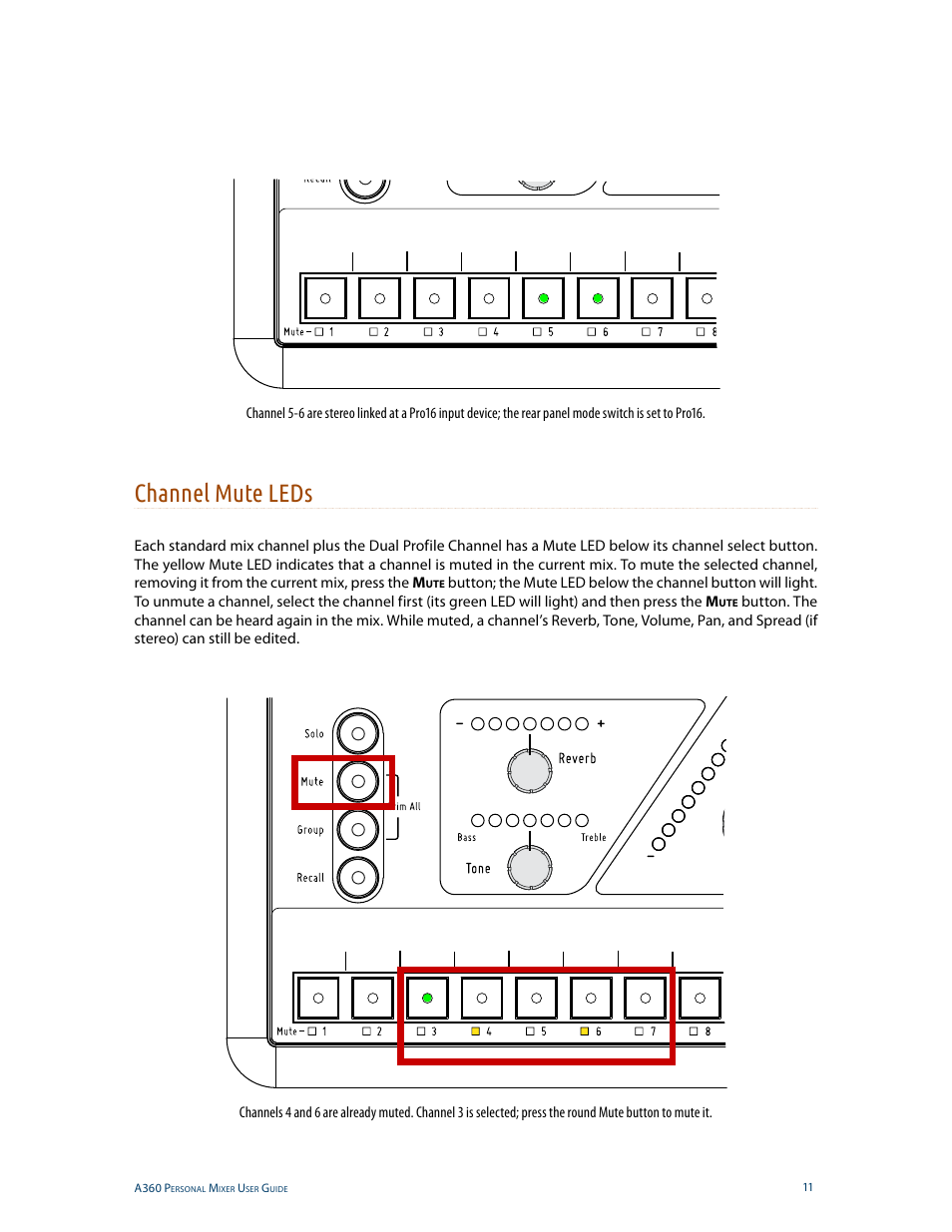 Channel mute leds | Aviom A360 User Manual | Page 20 / 89