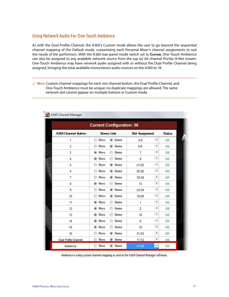 Using network audio for one-touch ambience | Aviom A360 User Manual | Page 26 / 89