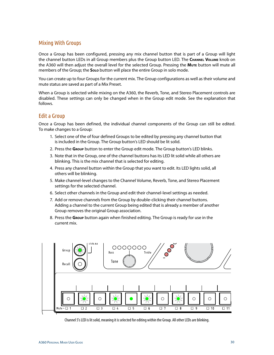 Mixing with groups, Edit a group, Mixing with groups edit a group | Aviom A360 User Manual | Page 39 / 89