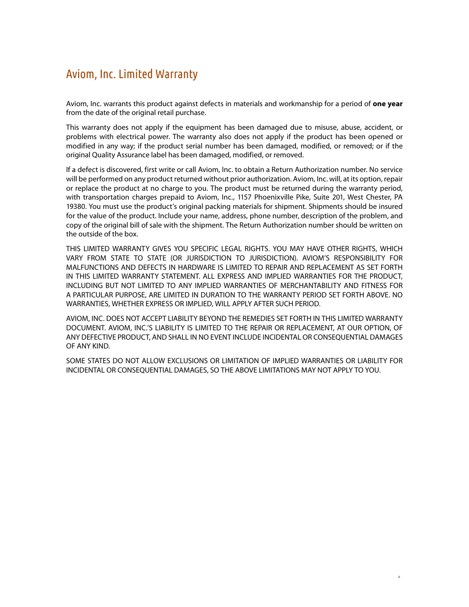 Aviom, inc. limited warranty | Aviom A360 User Manual | Page 5 / 89