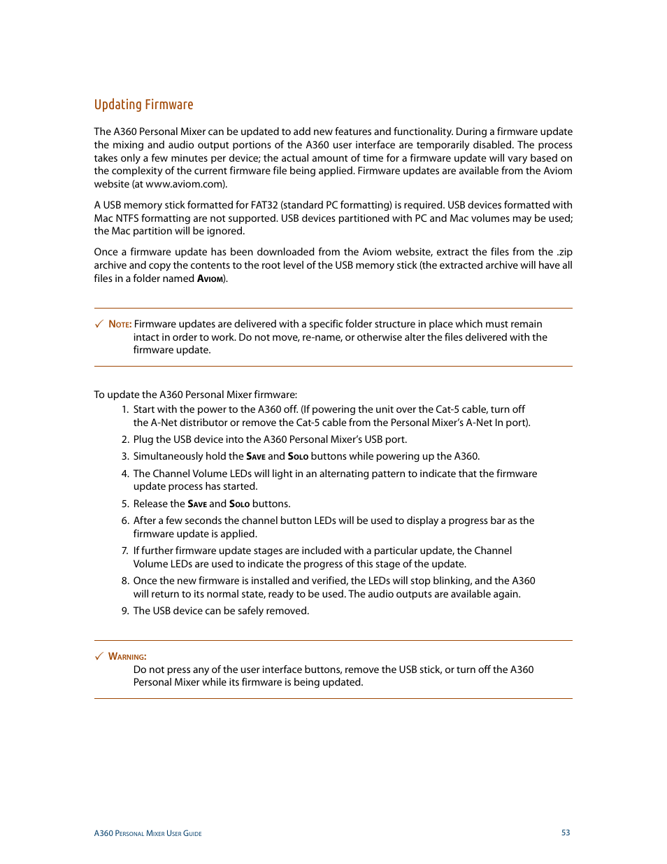 Updating firmware | Aviom A360 User Manual | Page 62 / 89