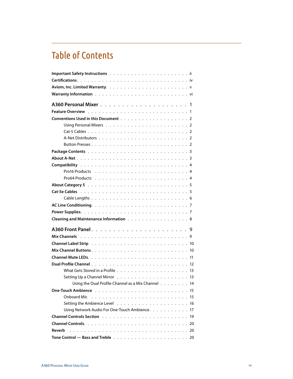 Aviom A360 User Manual | Page 7 / 89