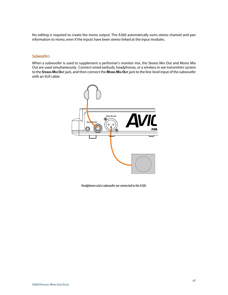 Subwoofers, Jack, and then connect the m | Aviom A360 User Manual | Page 76 / 89