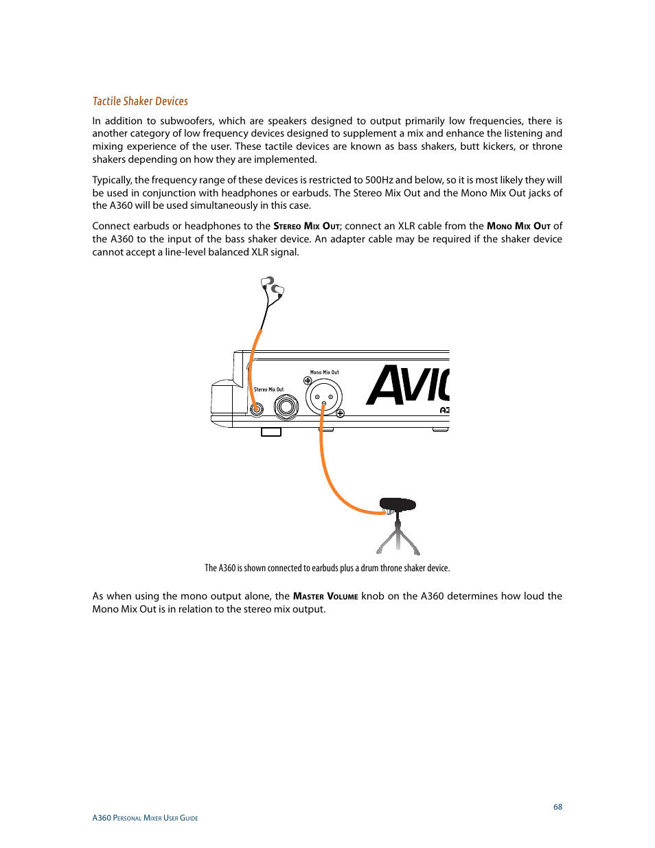 Tactile shaker devices, Connect an xlr cable from the m | Aviom A360 User Manual | Page 77 / 89