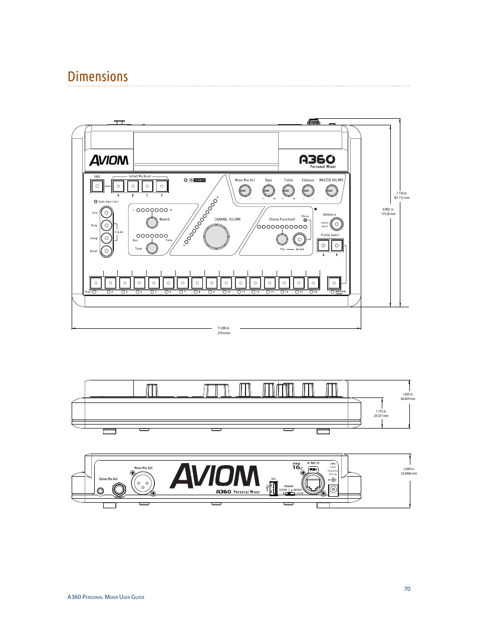 Dimensions | Aviom A360 User Manual | Page 79 / 89