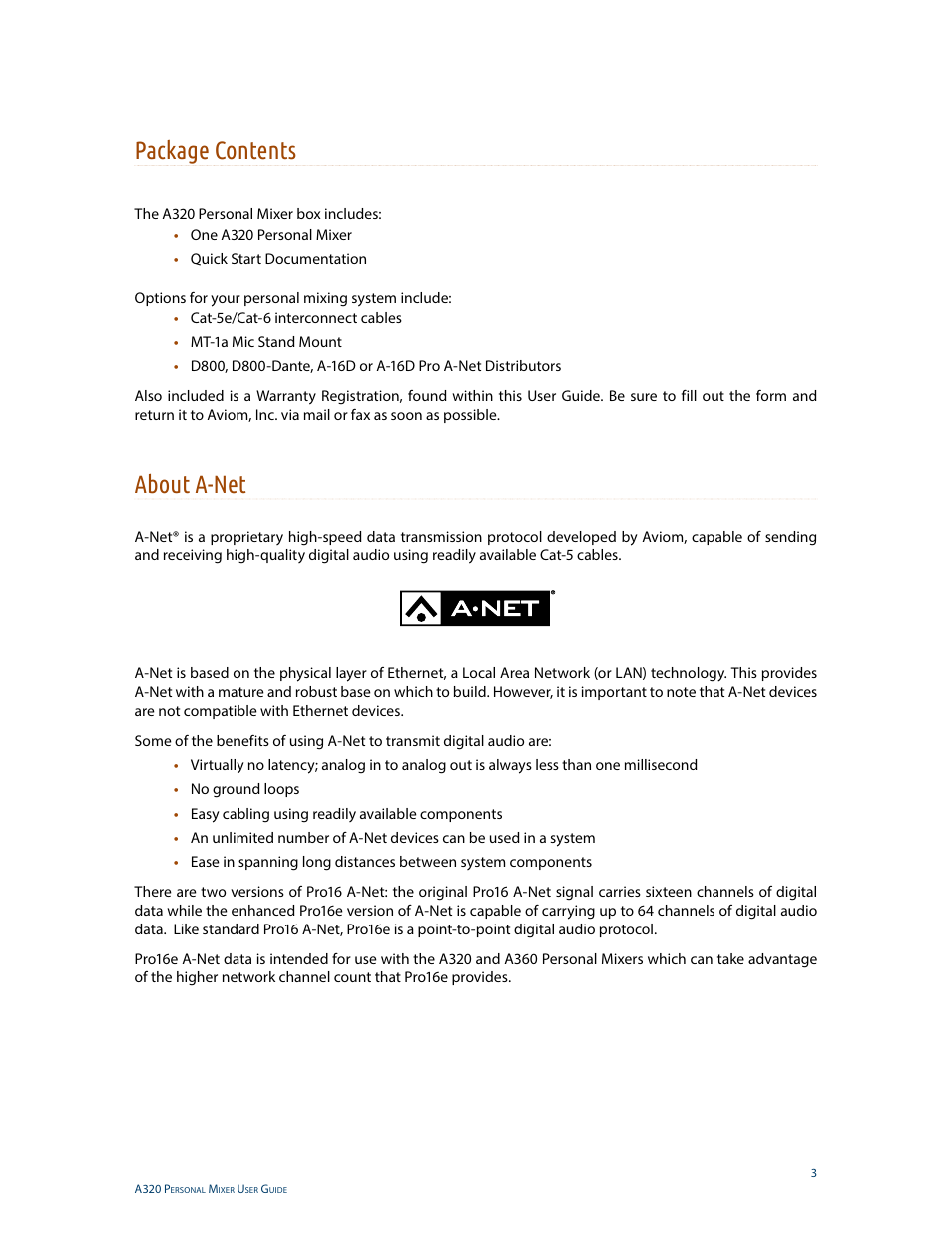 Package contents, About a-net, Package contents about a-net | Aviom A320 User Manual | Page 12 / 66