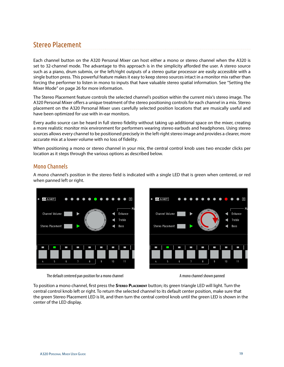 Stereo placement, Mono channels | Aviom A320 User Manual | Page 28 / 66