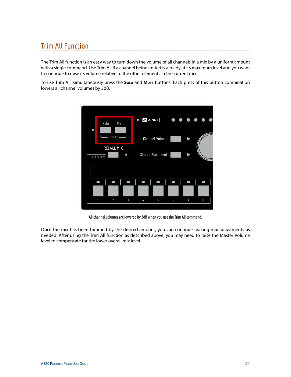 Trim all function | Aviom A320 User Manual | Page 33 / 66