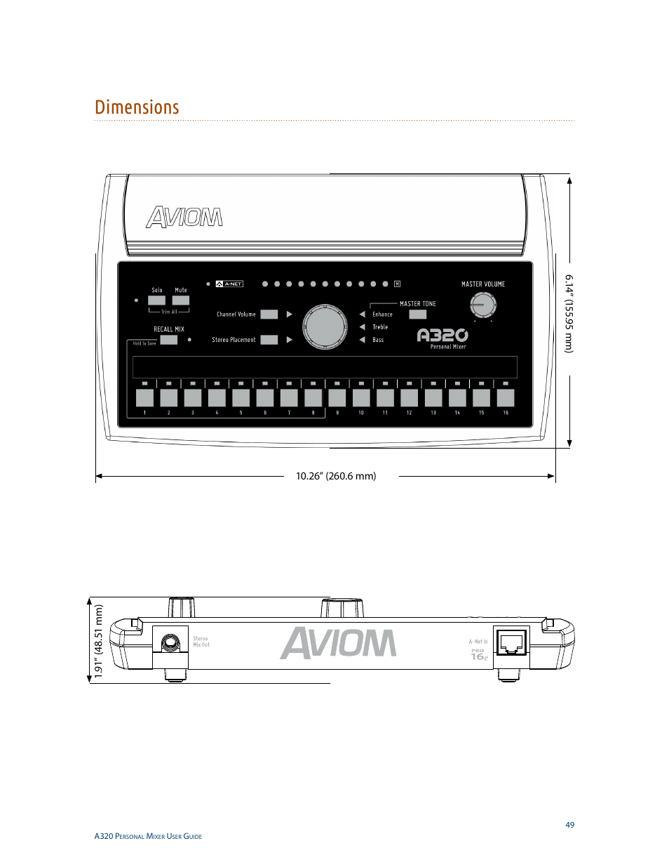 Dimensions | Aviom A320 User Manual | Page 58 / 66