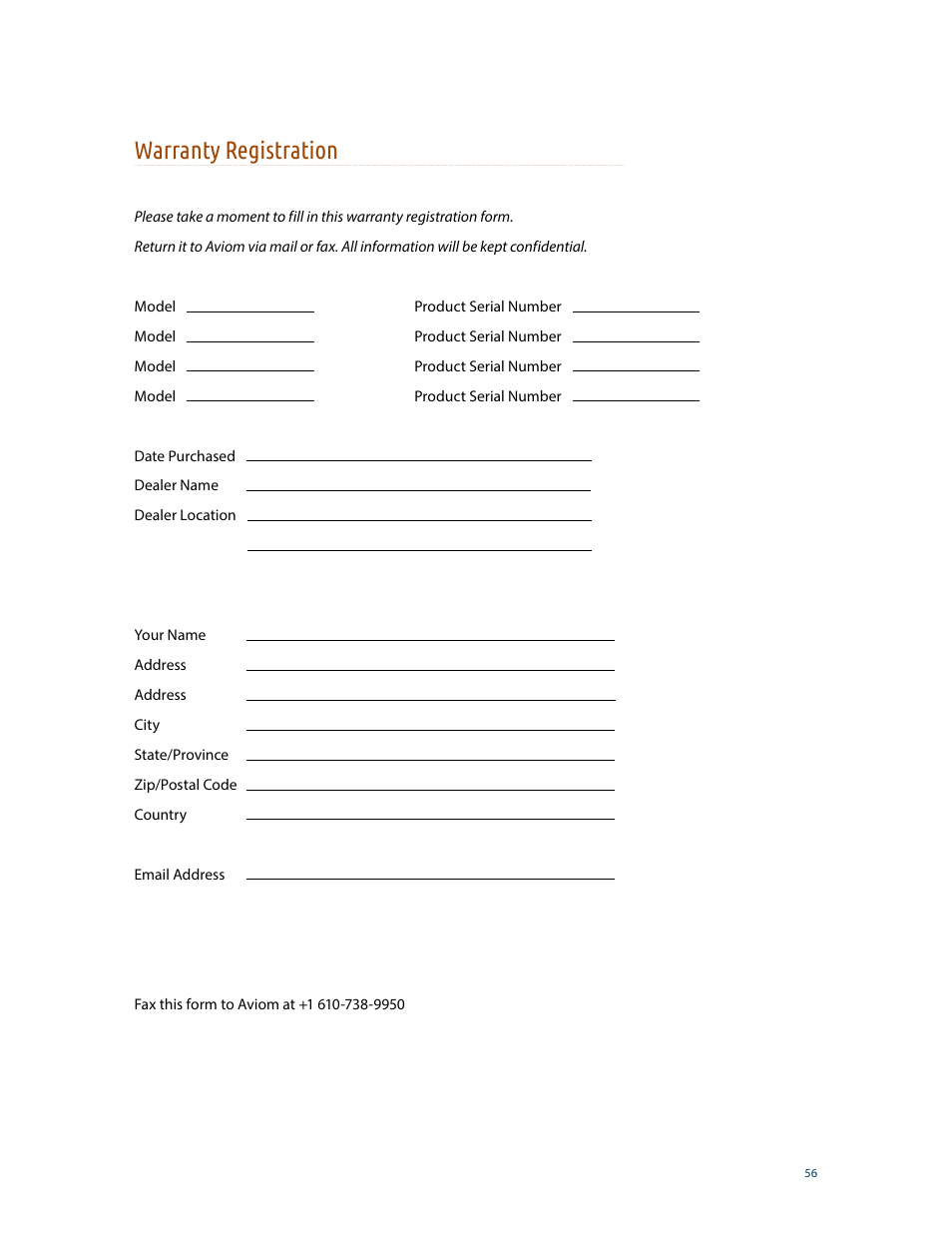 Warranty registration | Aviom A320 User Manual | Page 65 / 66