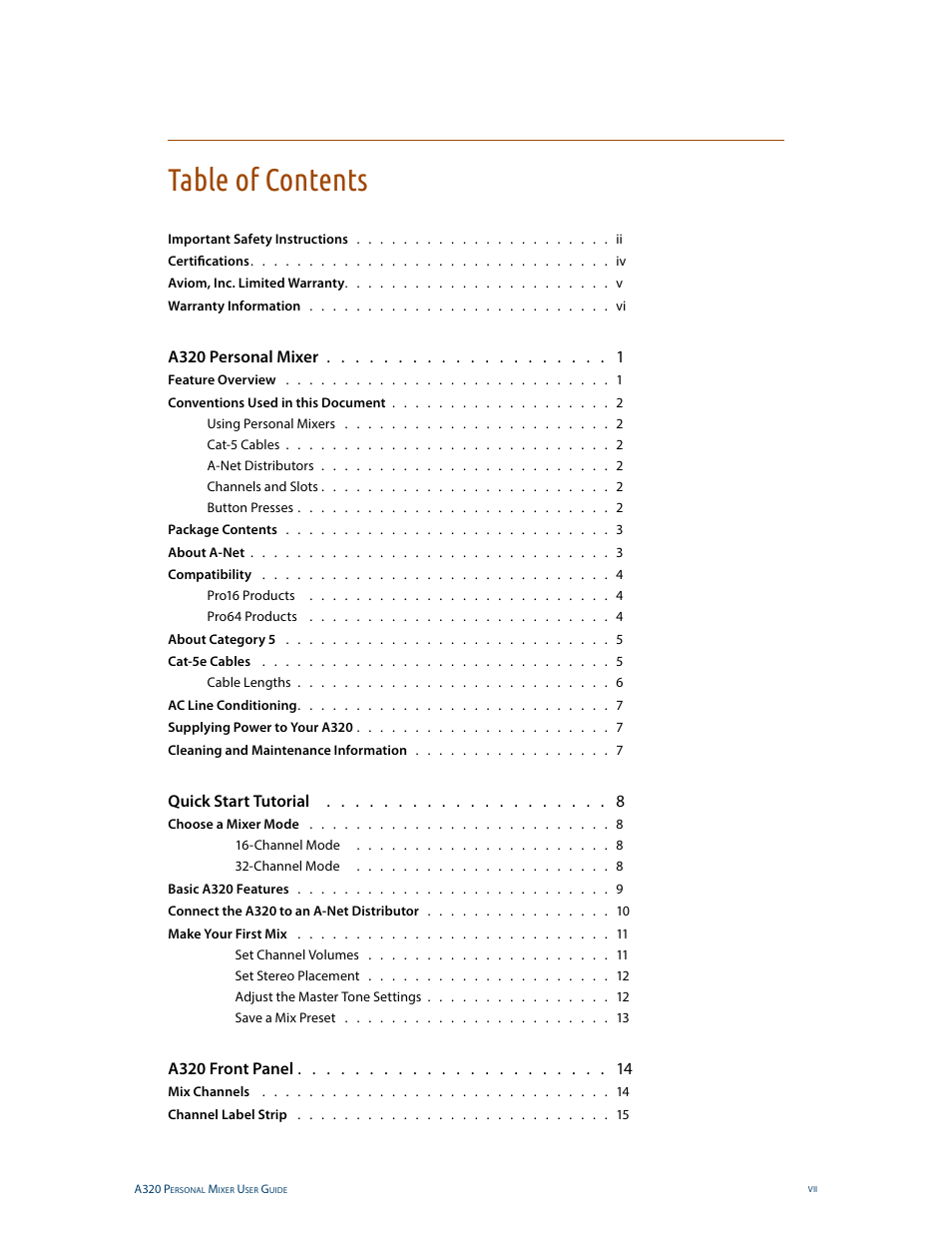 Aviom A320 User Manual | Page 7 / 66