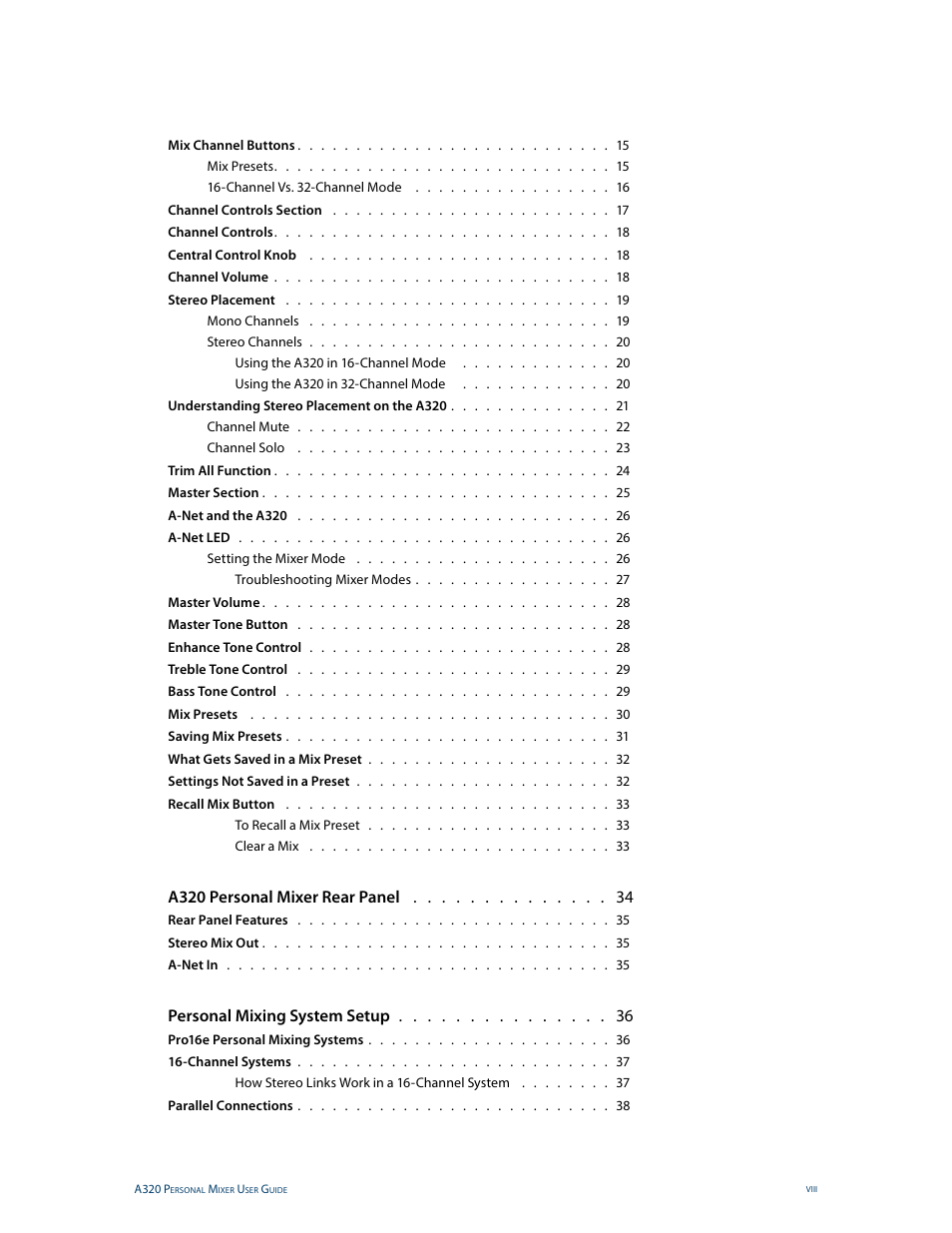 A320 personal mixer rear panel, Personal mixing system setup | Aviom A320 User Manual | Page 8 / 66