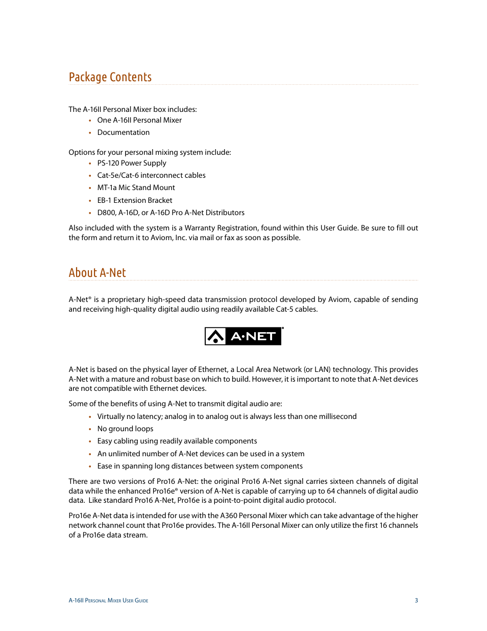 Package contents, About a-net, Package contents about a-net | Aviom A-16II User Manual | Page 11 / 53