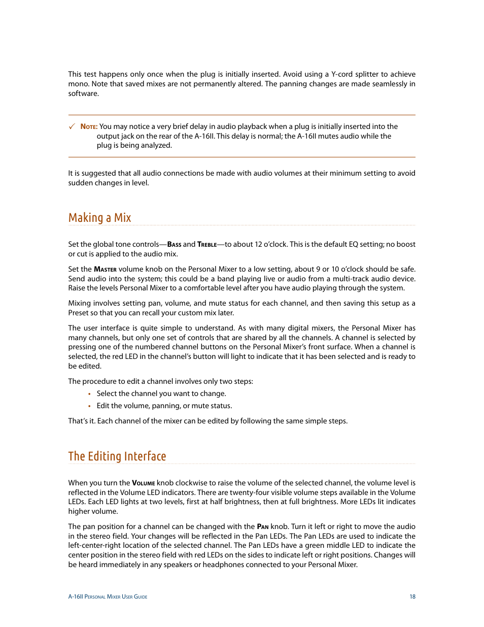 Making a mix, The editing interface | Aviom A-16II User Manual | Page 26 / 53