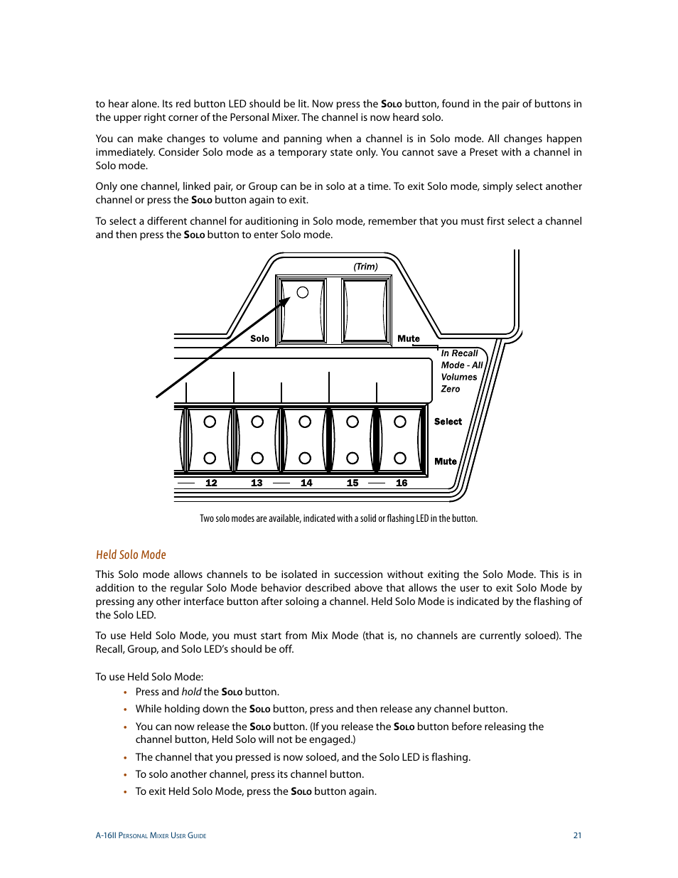 Held solo mode | Aviom A-16II User Manual | Page 29 / 53