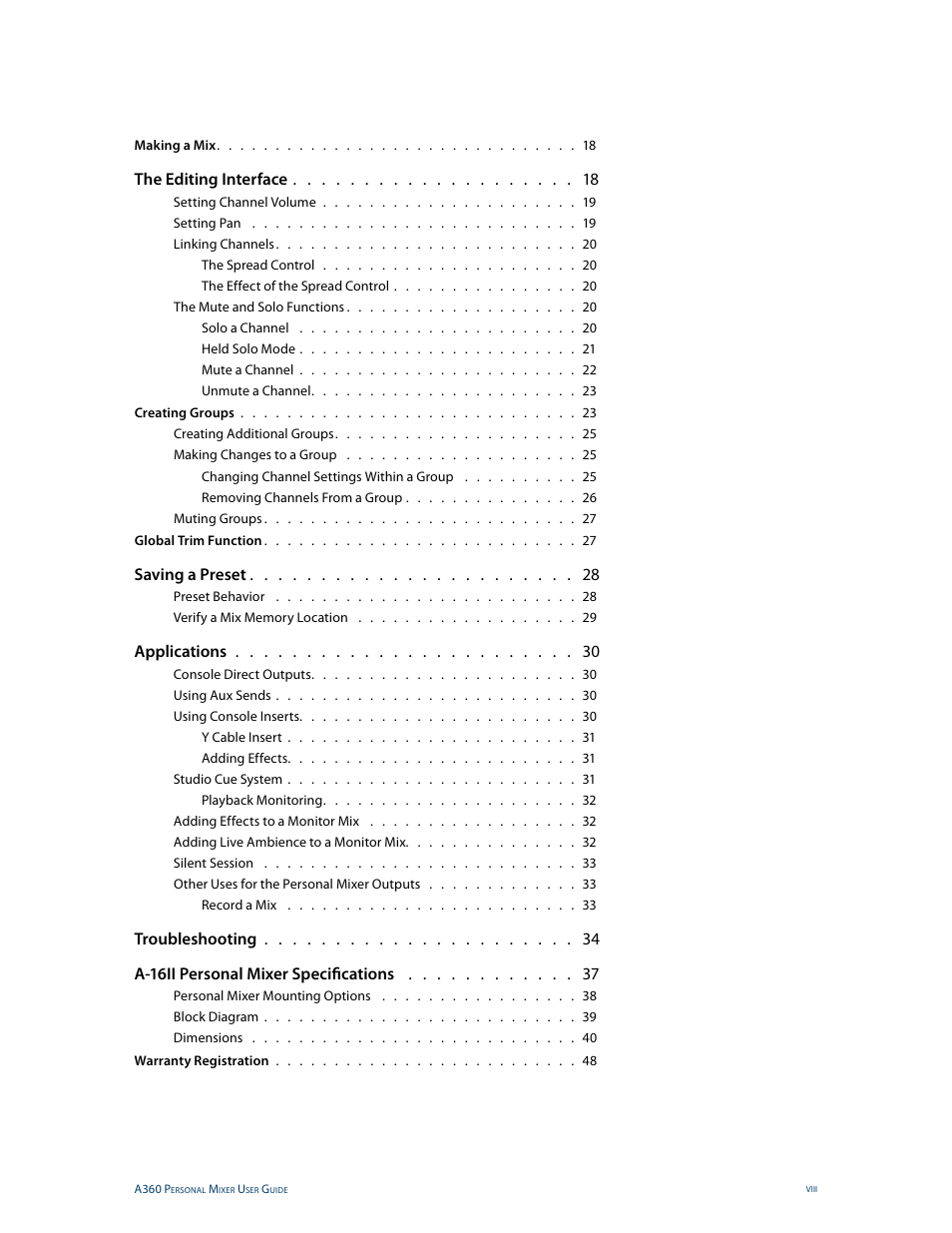 The editing interface, Saving a preset, Applications | Aviom A-16II User Manual | Page 8 / 53