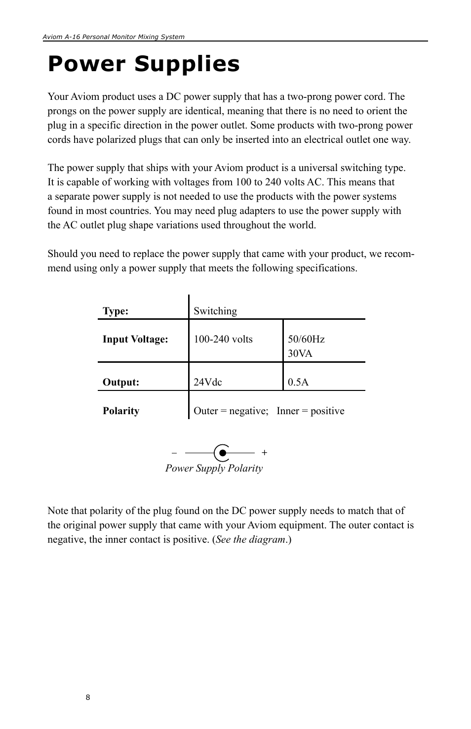 Power supplies | Aviom A-16 User Manual | Page 16 / 63