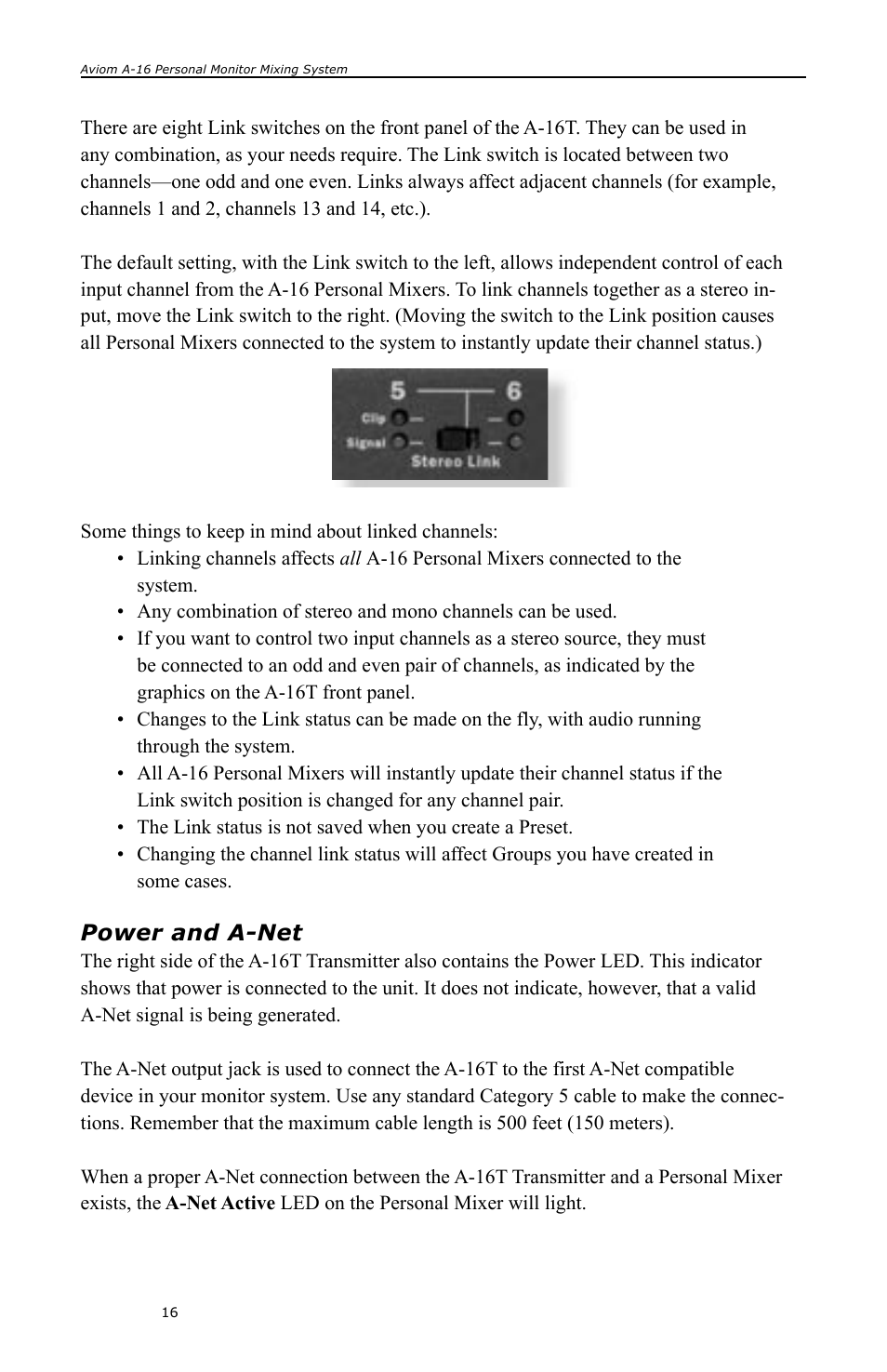 Power and a-net | Aviom A-16 User Manual | Page 24 / 63