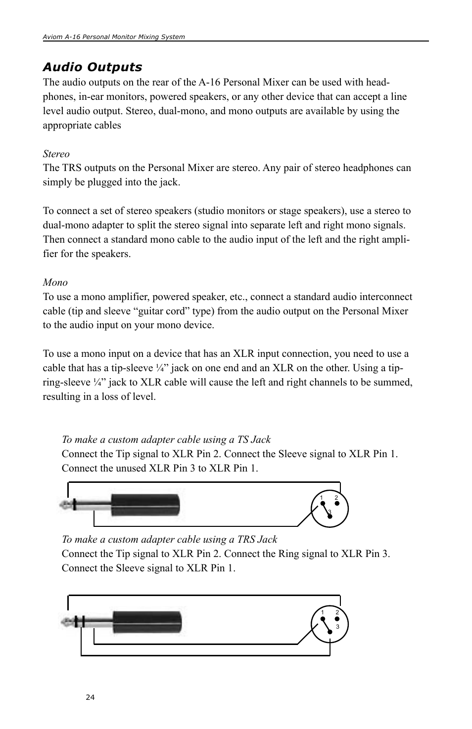 Audio outputs | Aviom A-16 User Manual | Page 32 / 63