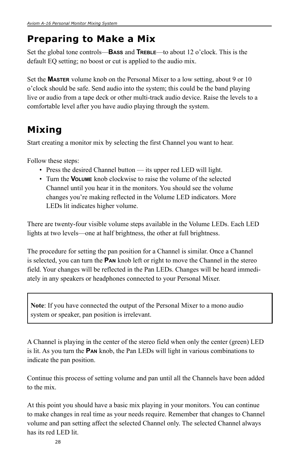 Preparing to make a mix, Mixing | Aviom A-16 User Manual | Page 36 / 63