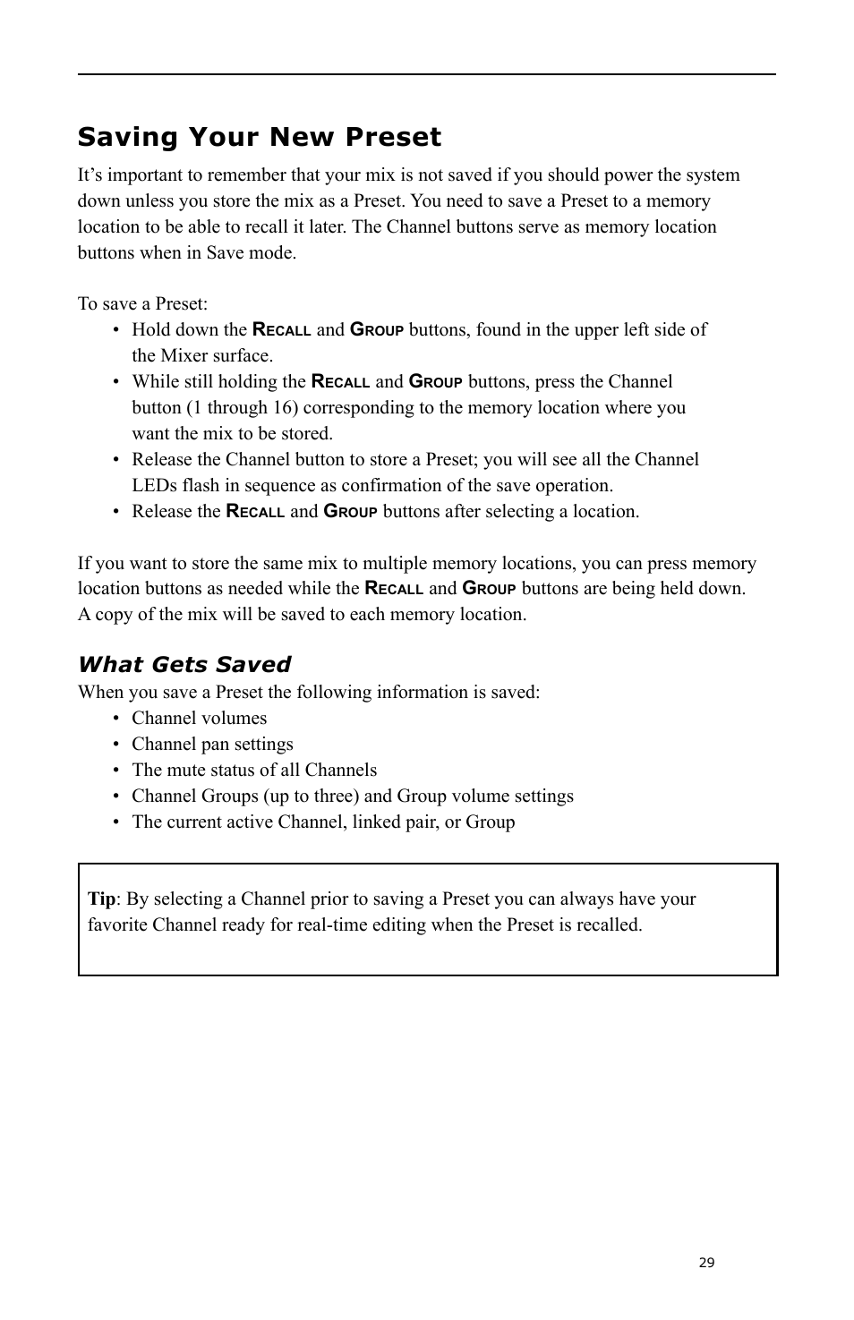 Saving your new preset, What gets saved | Aviom A-16 User Manual | Page 37 / 63