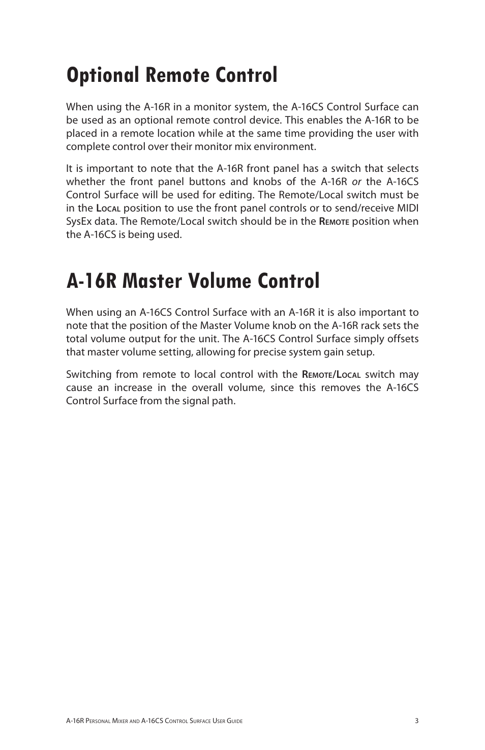 Optional remote control, A-16r master volume control | Aviom A-16R/A-16CS User Manual | Page 12 / 98